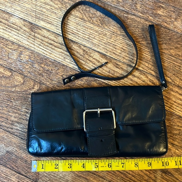 Gianni Bernini convertible wristlet shoulder bag black smooth leather - Picture 3 of 13